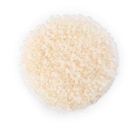 Raw rice isolated on white, top view