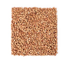 Raw buckwheat isolated on white, top view