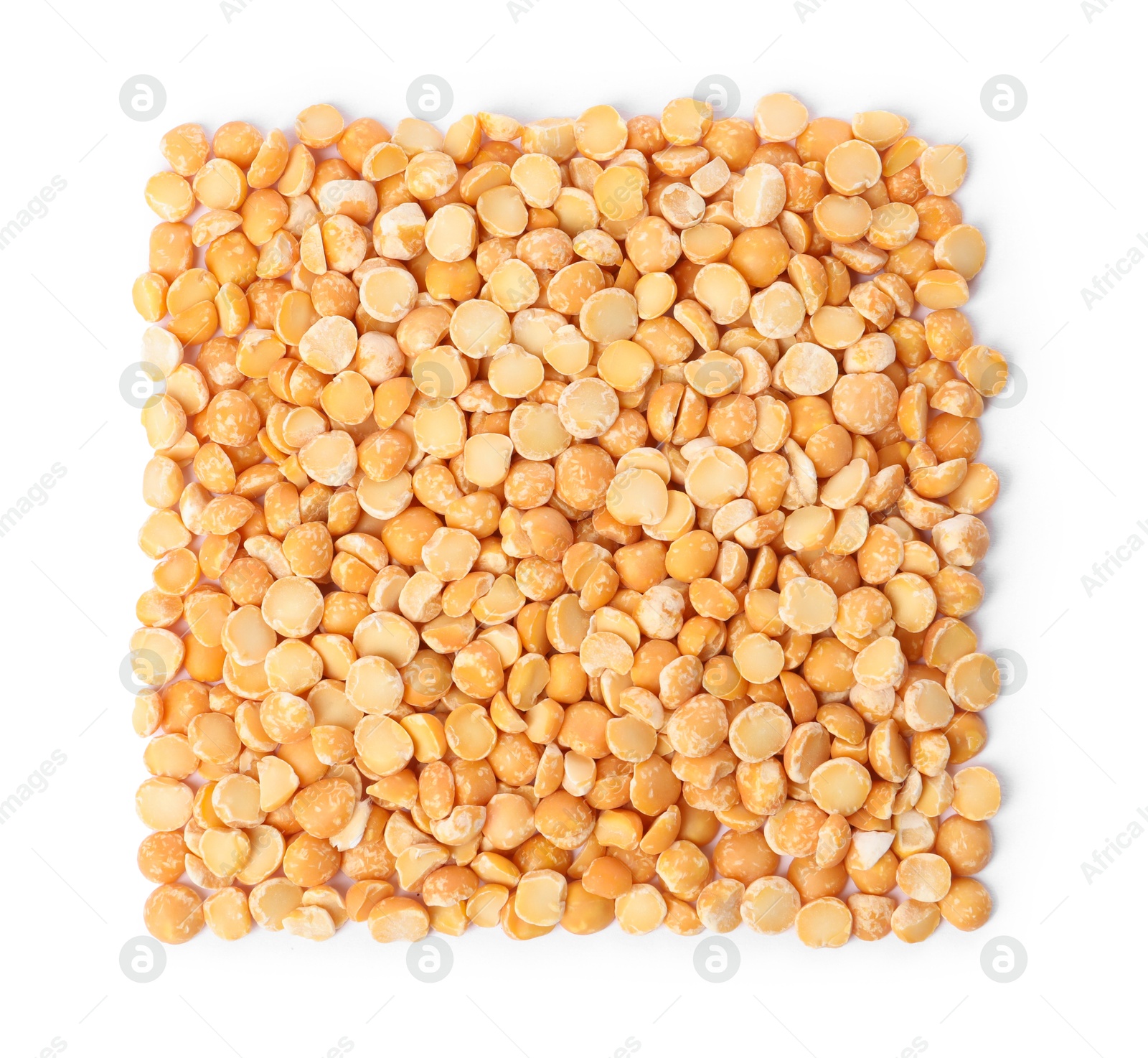 Photo of Dry yellow peas isolated on white, top view