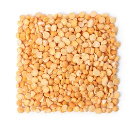 Photo of Dry yellow peas isolated on white, top view