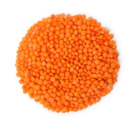 Photo of Raw lentils isolated on white, top view