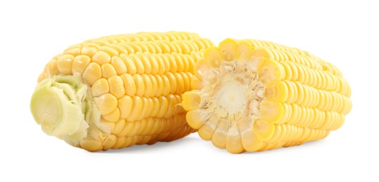 Photo of Pieces of fresh corncob isolated on white