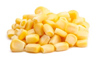 Photo of Pile of fresh corn kernels isolated on white