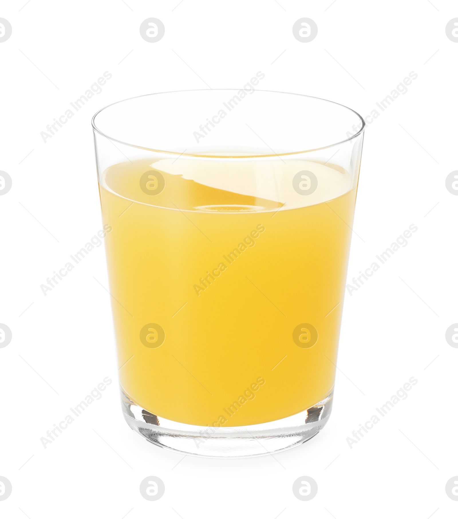 Photo of Glass with tasty pineapple juice isolated on white