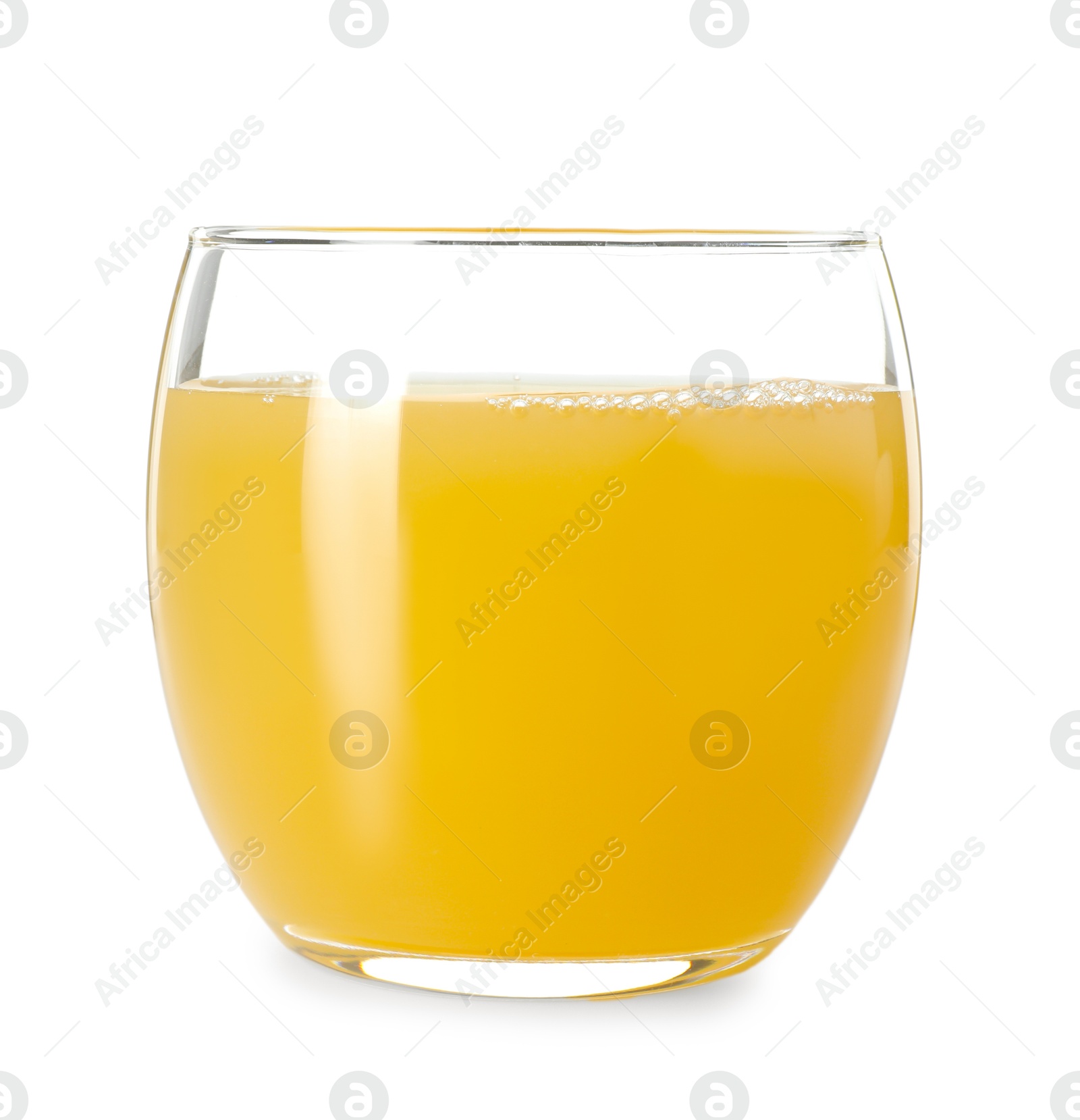 Photo of Glass with tasty pineapple juice isolated on white