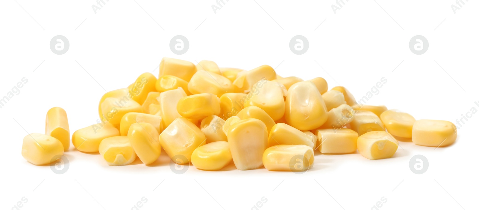 Photo of Pile of fresh corn kernels isolated on white