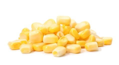 Photo of Pile of fresh corn kernels isolated on white