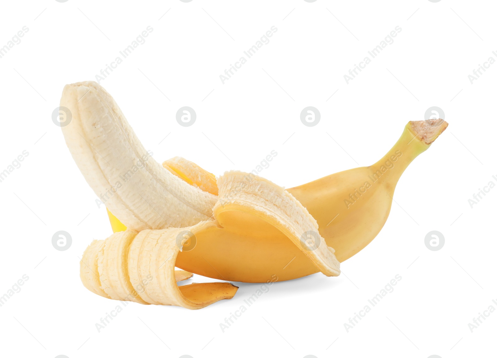 Photo of Peeled delicious ripe banana isolated on white