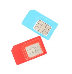 Photo of Two SIM cards isolated on white, top view