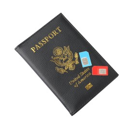 Photo of Passport and SIM cards isolated on white, top view