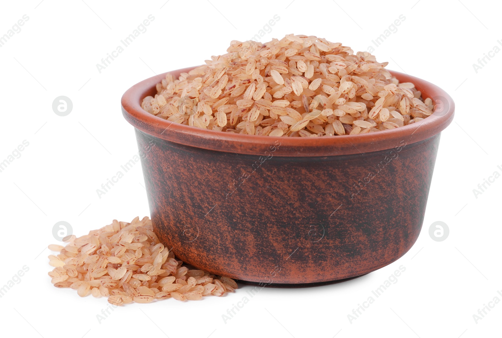 Photo of Raw organic matta rice in bowl isolated on white