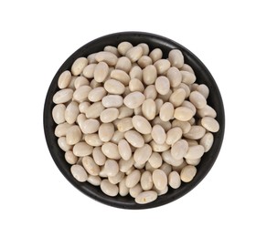 Photo of Dried beans in bowl isolated on white, top view