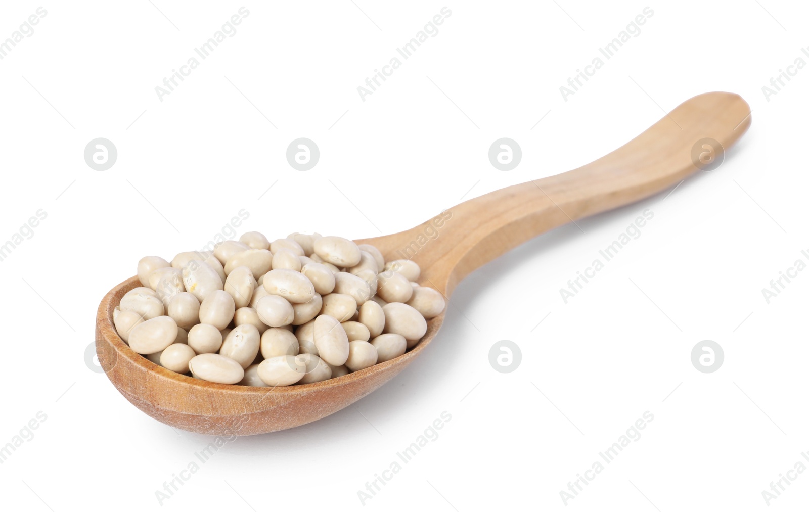 Photo of Dried beans in wooden spoon isolated on white