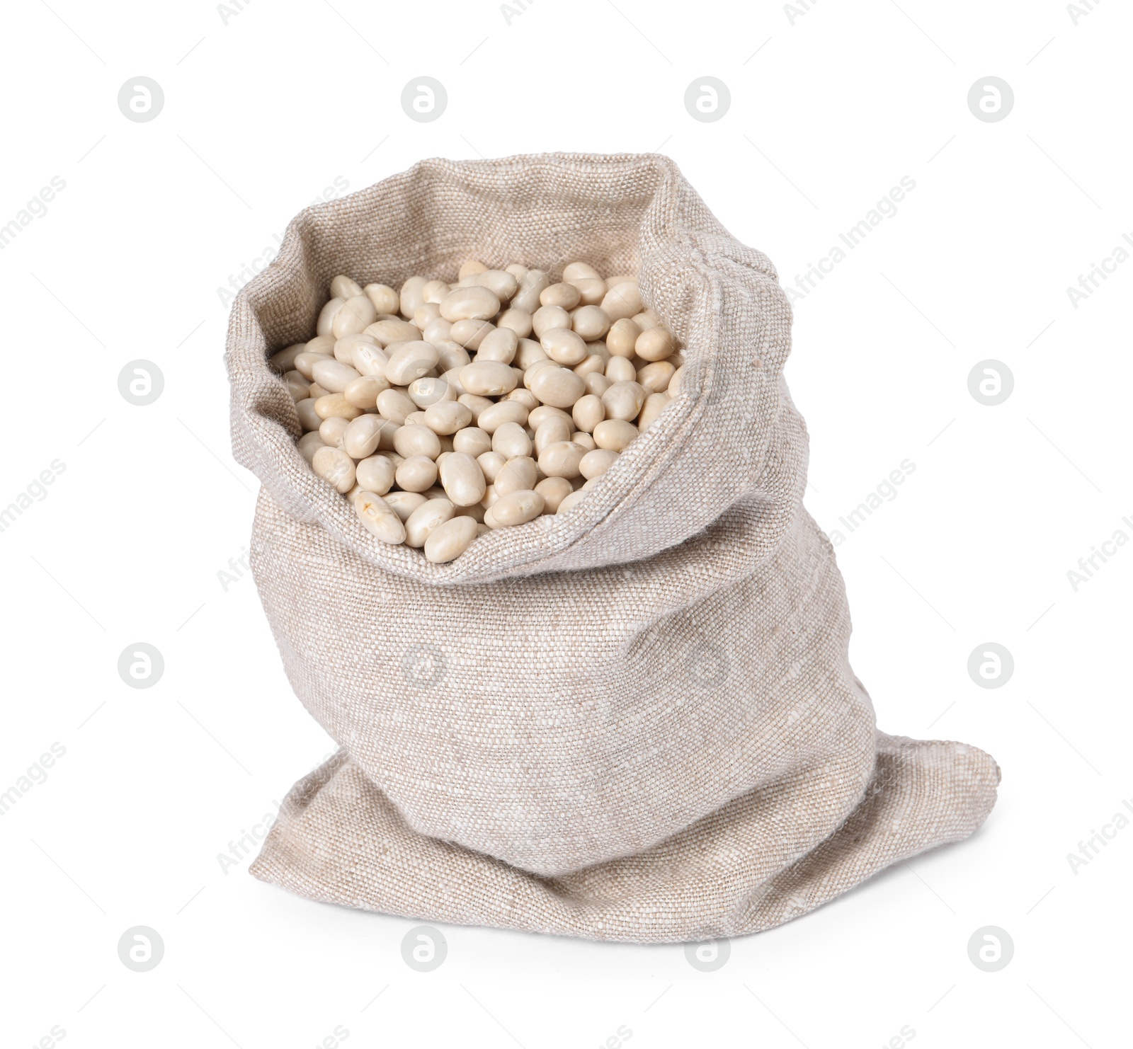 Photo of Dried beans in burlap isolated on white