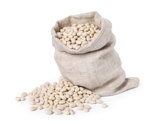 Photo of Dried beans in burlap isolated on white