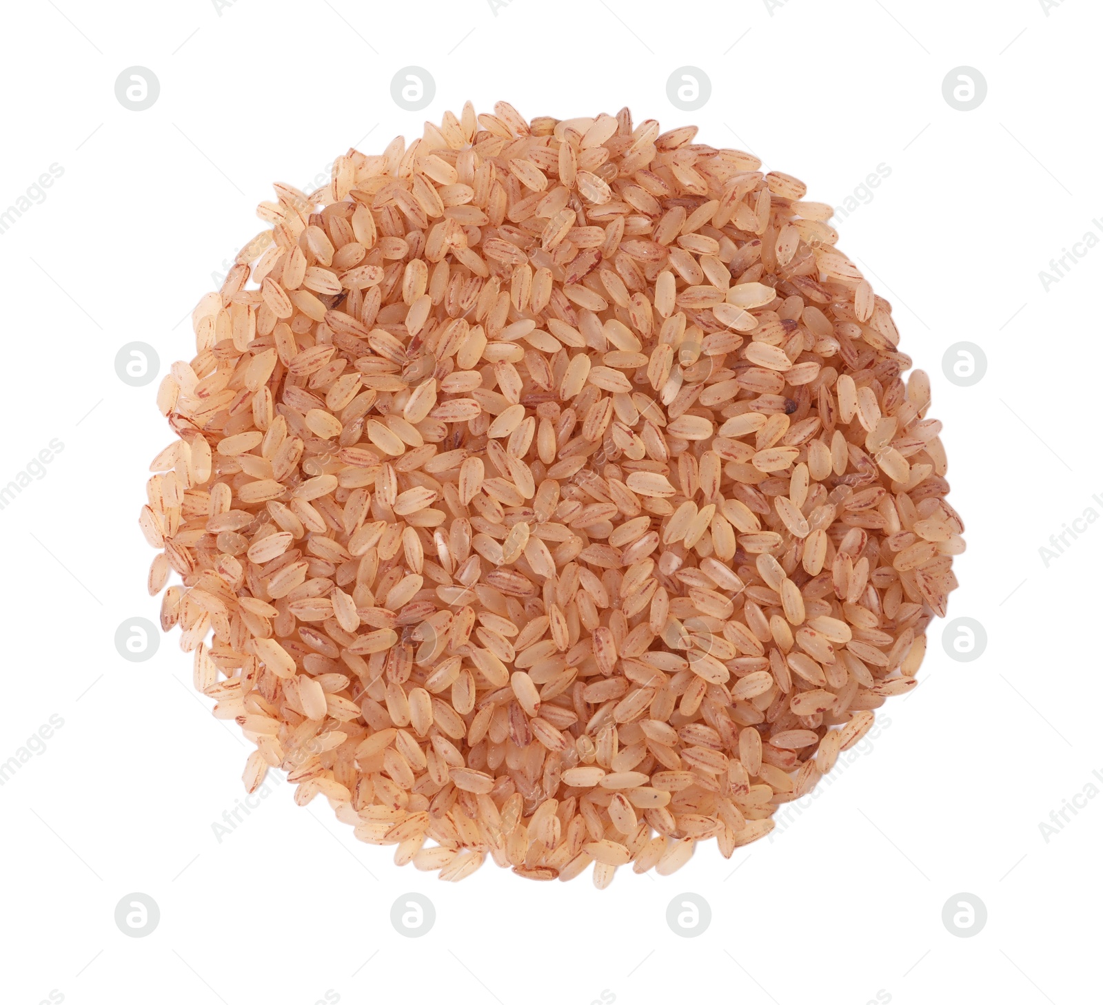 Photo of Raw matta rice isolated on white, top view