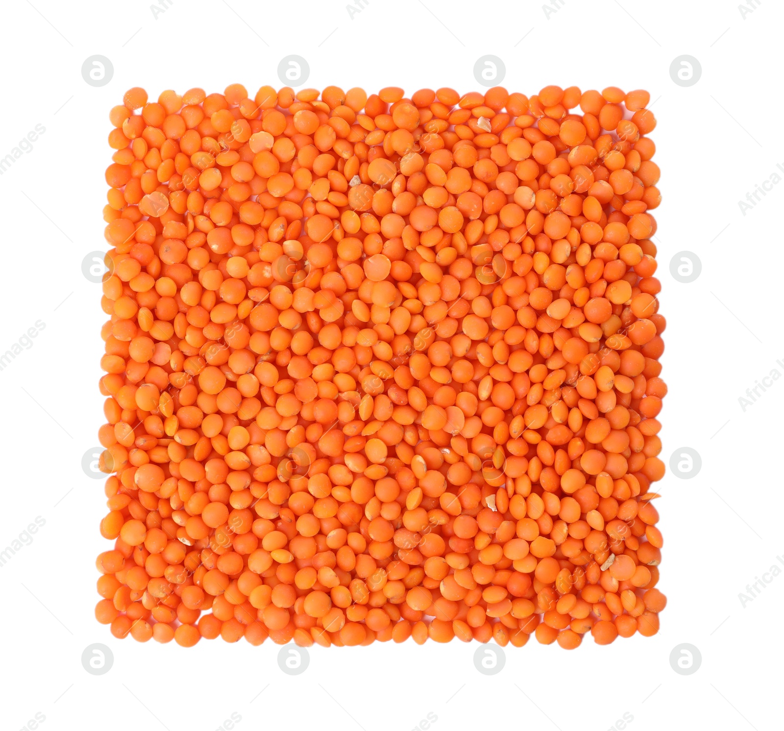 Photo of Raw lentils isolated on white, top view