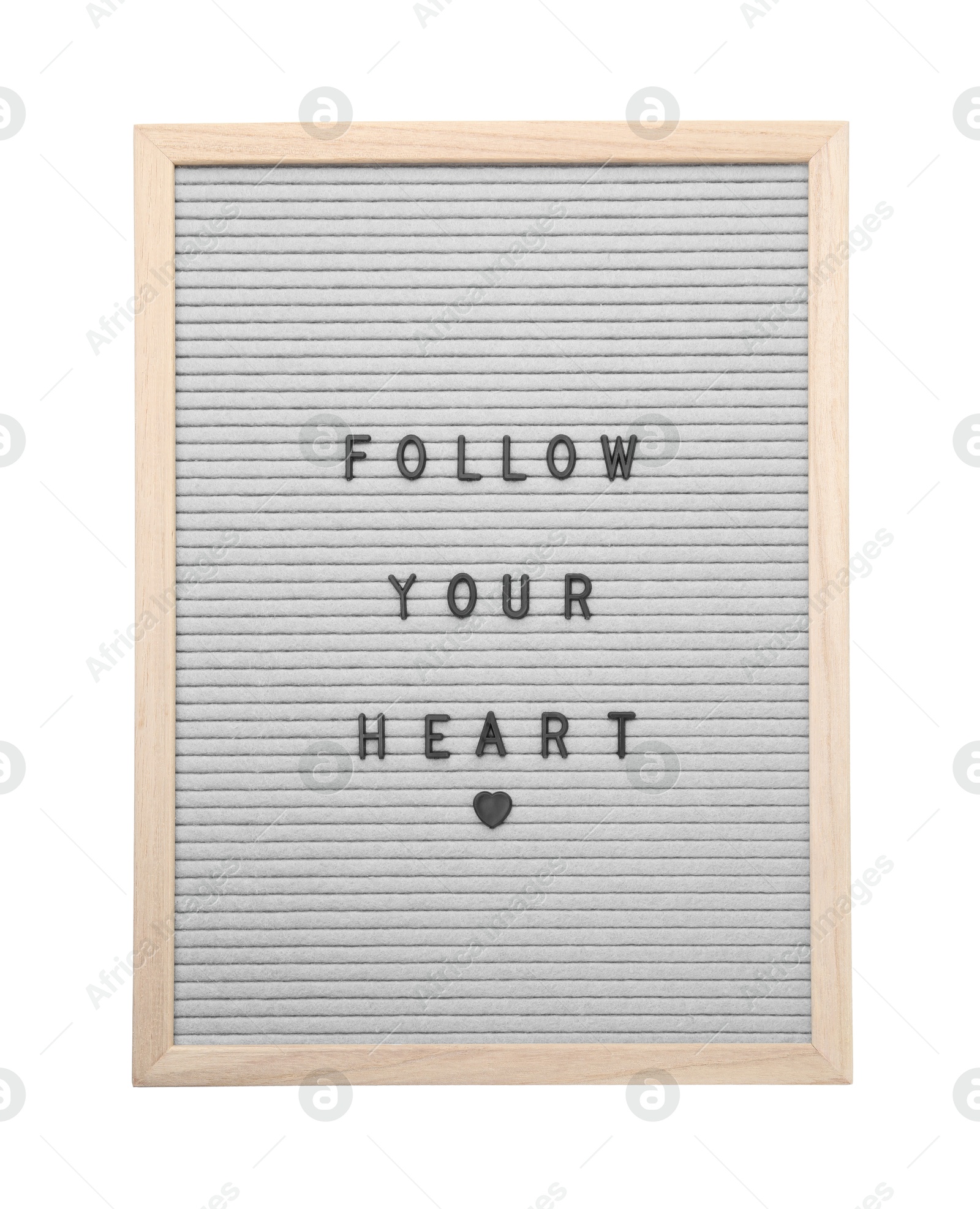 Photo of Letter board with phrase Follow your heart on white background, top view