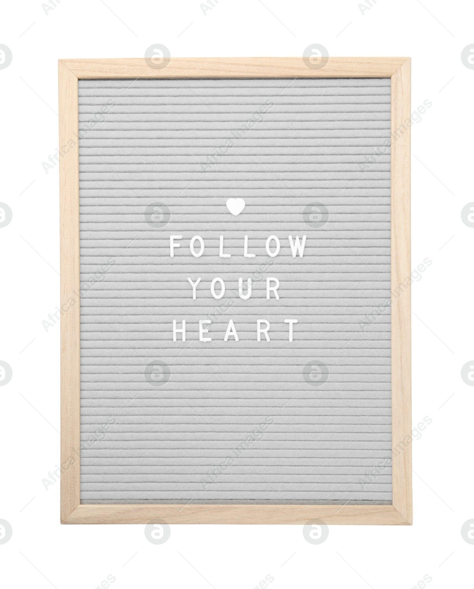 Photo of Letter board with phrase Follow your heart on white background, top view