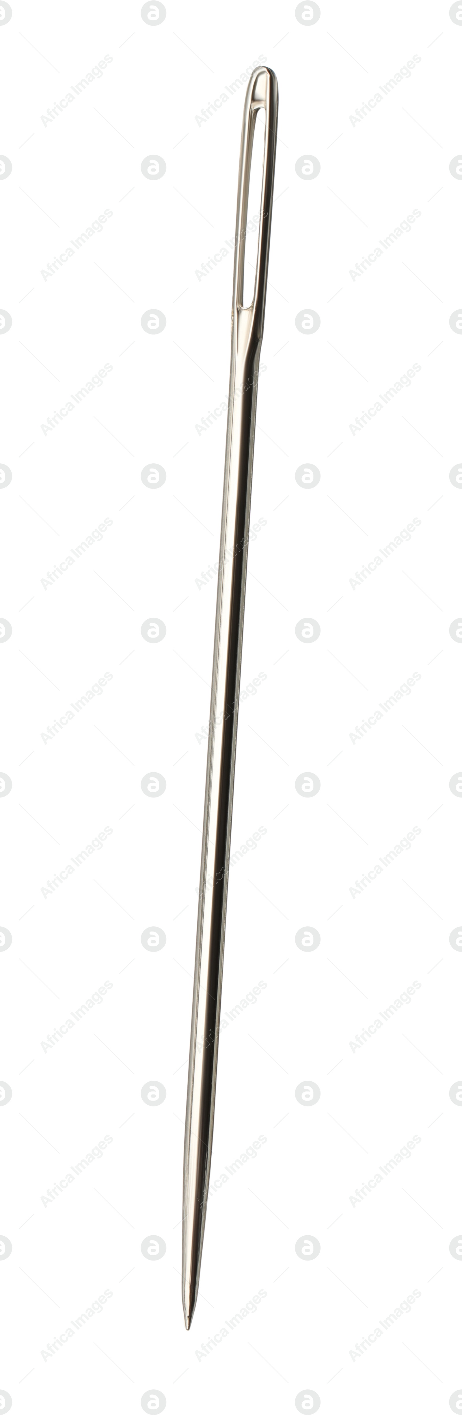 Photo of One new sewing needle isolated on white