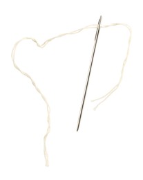 Sewing needle with beige thread isolated on white