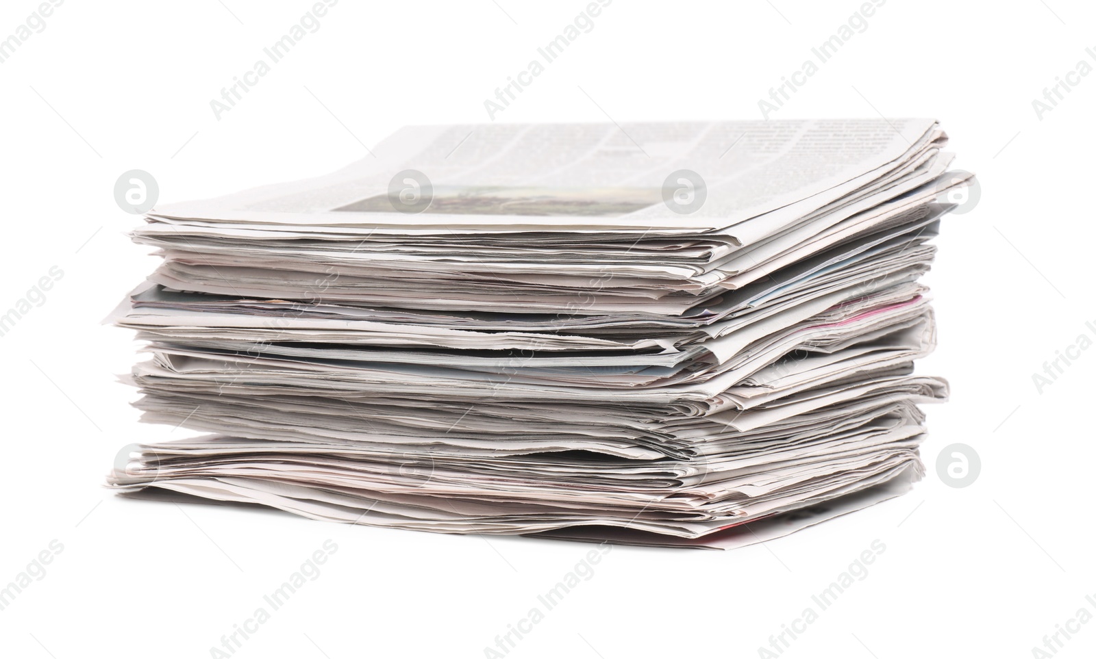 Photo of Stack of many newspapers isolated on white