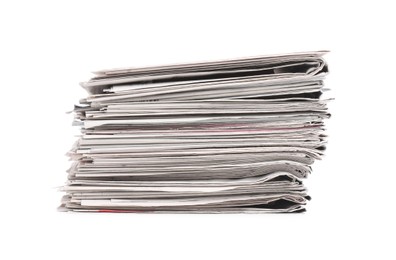 Photo of Stack of many newspapers isolated on white