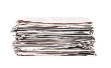 Photo of Stack of many newspapers isolated on white