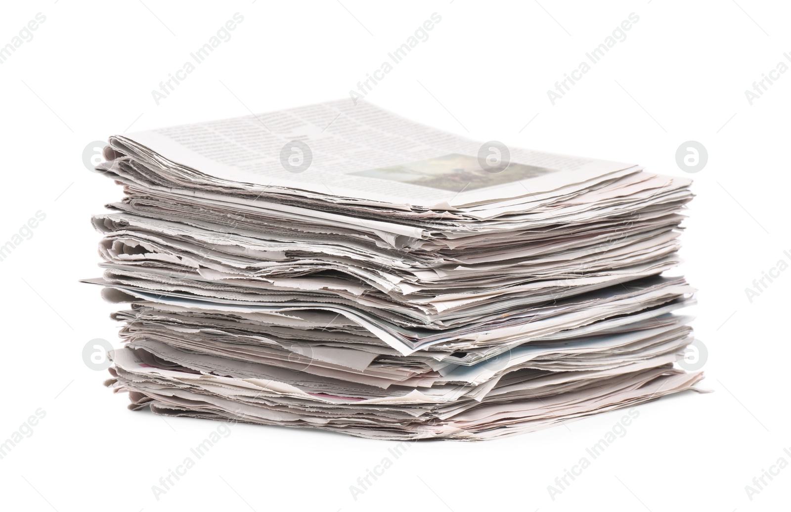 Photo of Stack of many newspapers isolated on white