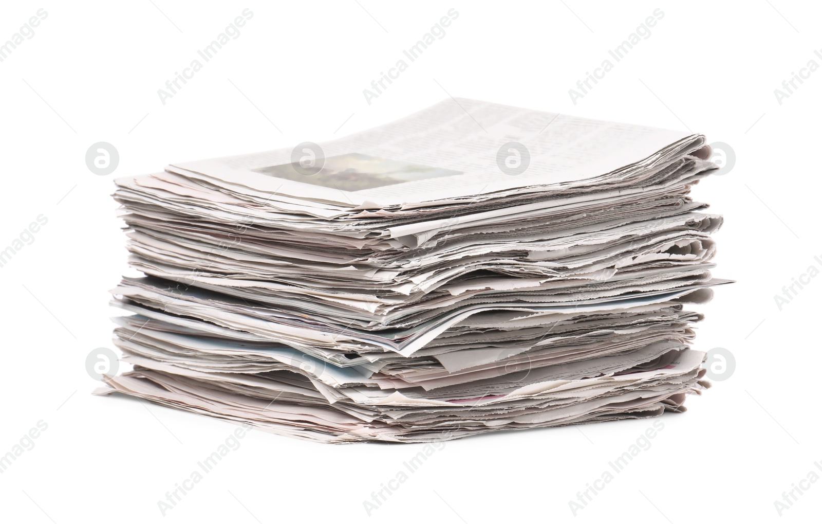 Photo of Stack of many newspapers isolated on white