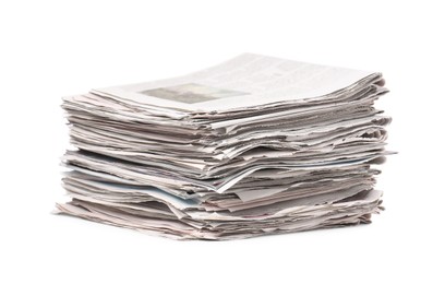 Photo of Stack of many newspapers isolated on white