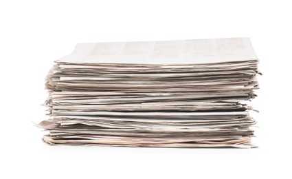 Photo of Stack of many newspapers isolated on white