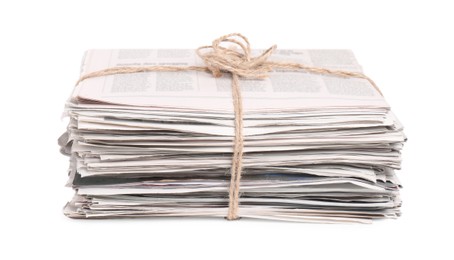 Photo of Stack of many newspapers isolated on white