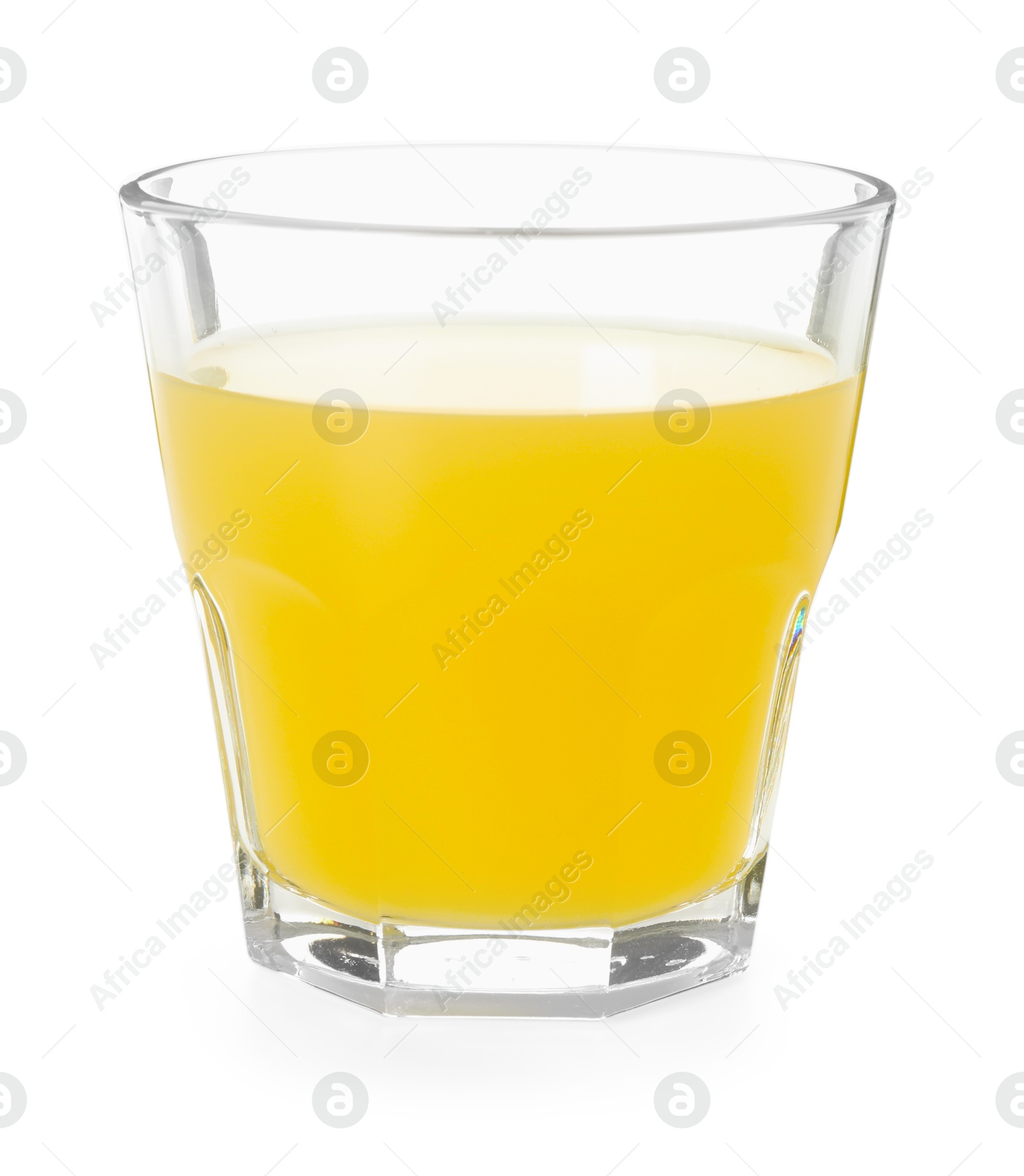 Photo of Glass with tasty pineapple juice isolated on white