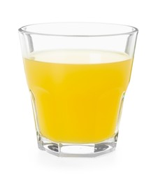 Photo of Glass with tasty pineapple juice isolated on white