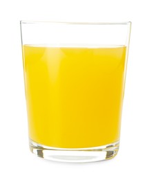 Glass with tasty pineapple juice isolated on white