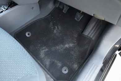 Photo of Black soft car floor mat in auto