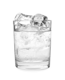 Photo of Refreshing water with ice in glass isolated on white