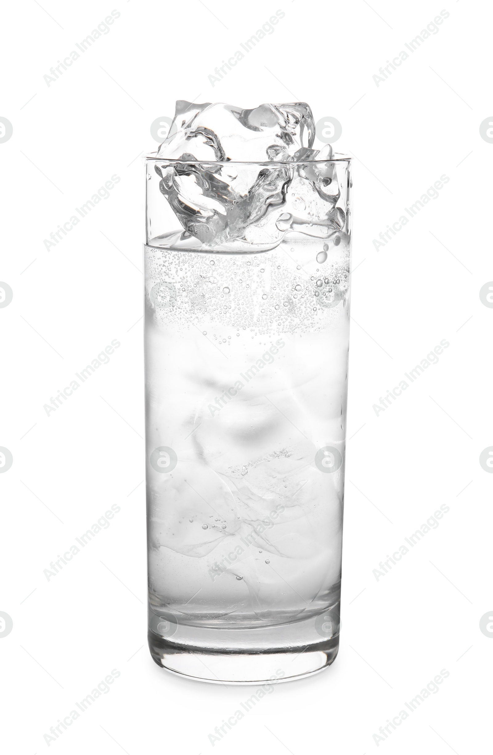 Photo of Refreshing water with ice in glass isolated on white