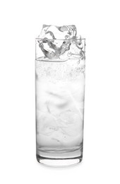 Photo of Refreshing water with ice in glass isolated on white