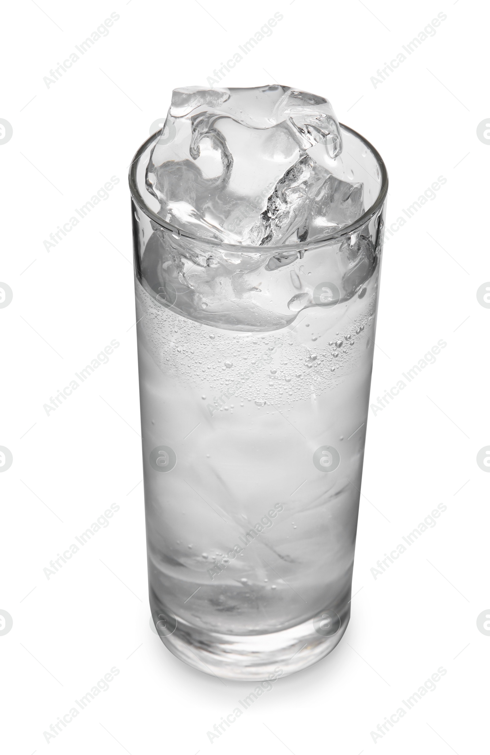 Photo of Refreshing water with ice in glass isolated on white