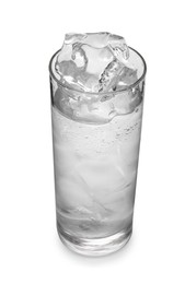 Photo of Refreshing water with ice in glass isolated on white