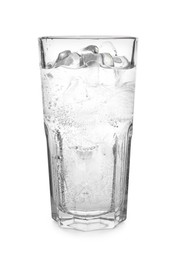 Photo of Refreshing water with ice in glass isolated on white