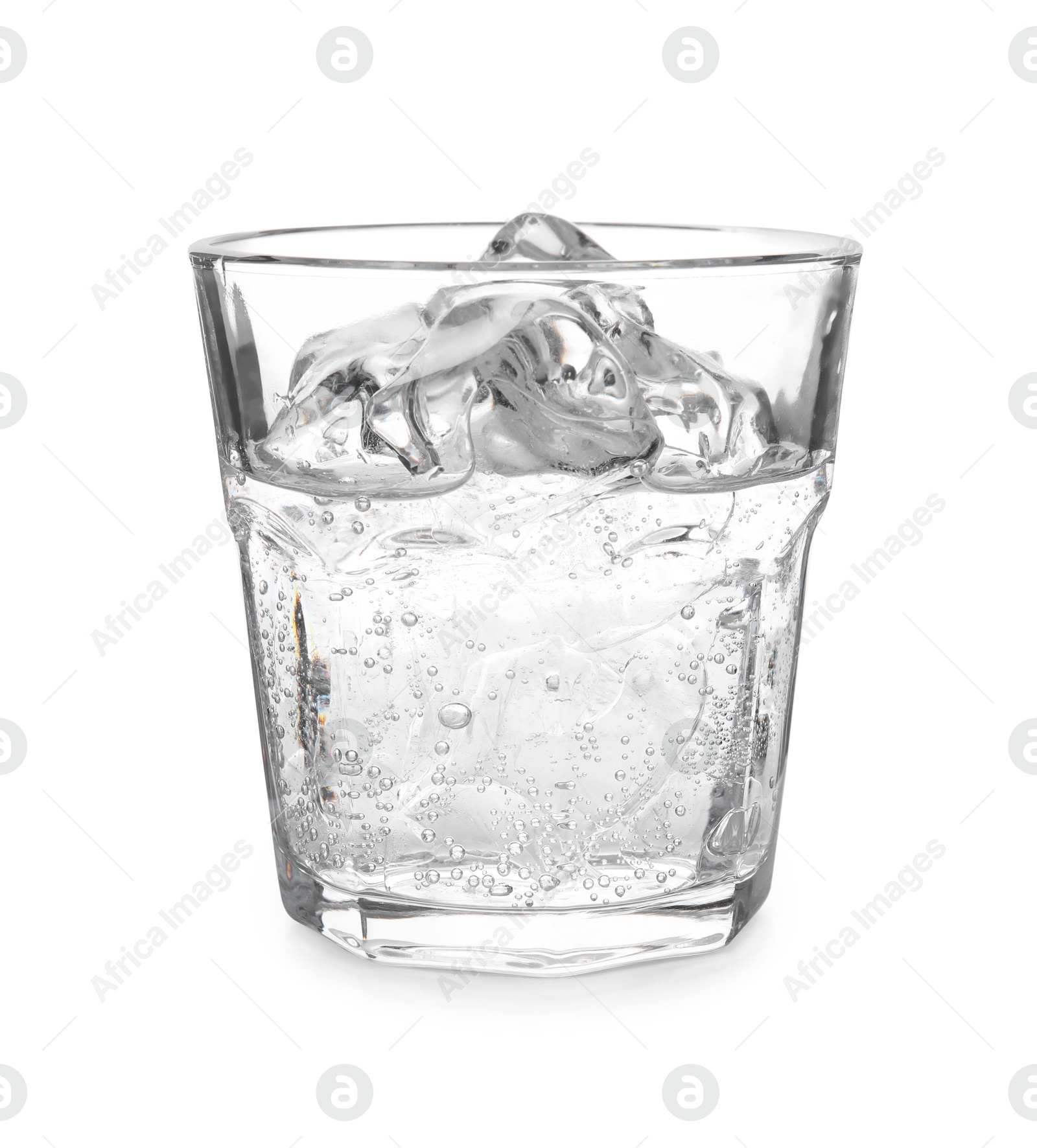 Photo of Refreshing water with ice in glass isolated on white