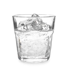 Photo of Refreshing water with ice in glass isolated on white