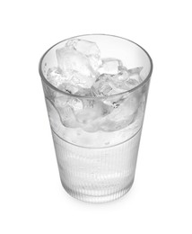 Refreshing water with ice in glass isolated on white