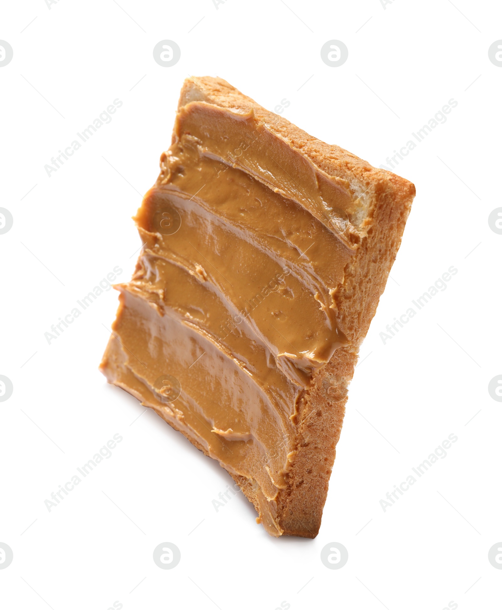 Photo of Tasty sandwich with peanut butter isolated on white