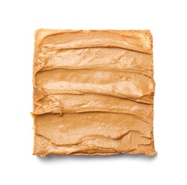 Photo of Tasty sandwich with peanut butter isolated on white, top view