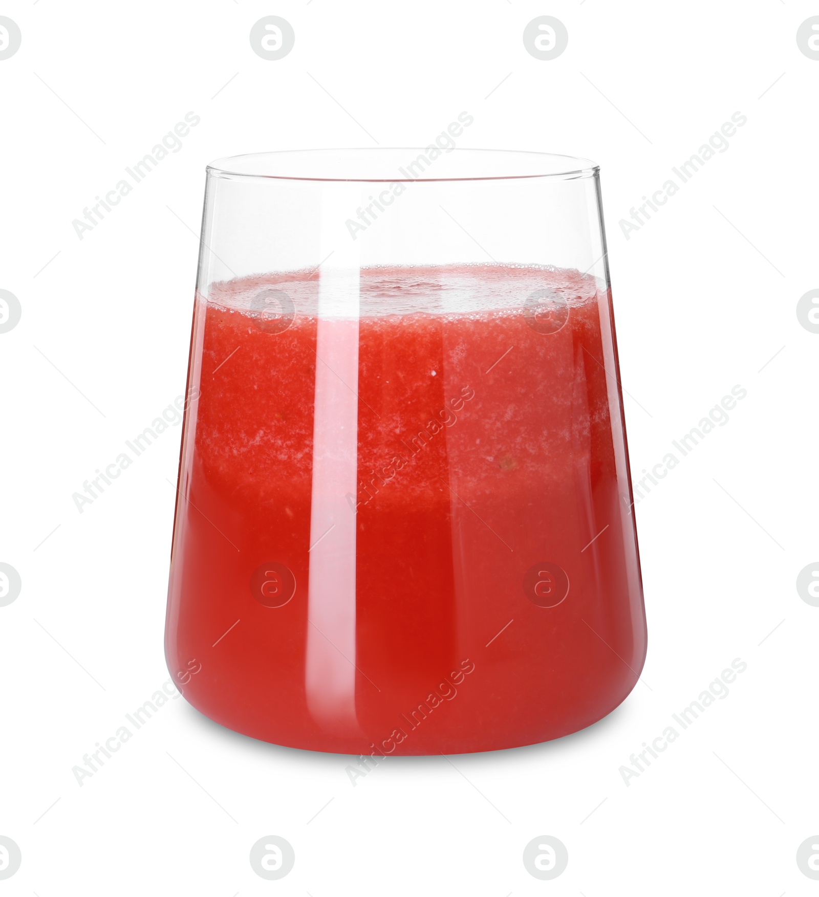 Photo of Tasty watermelon drink in glass isolated on white