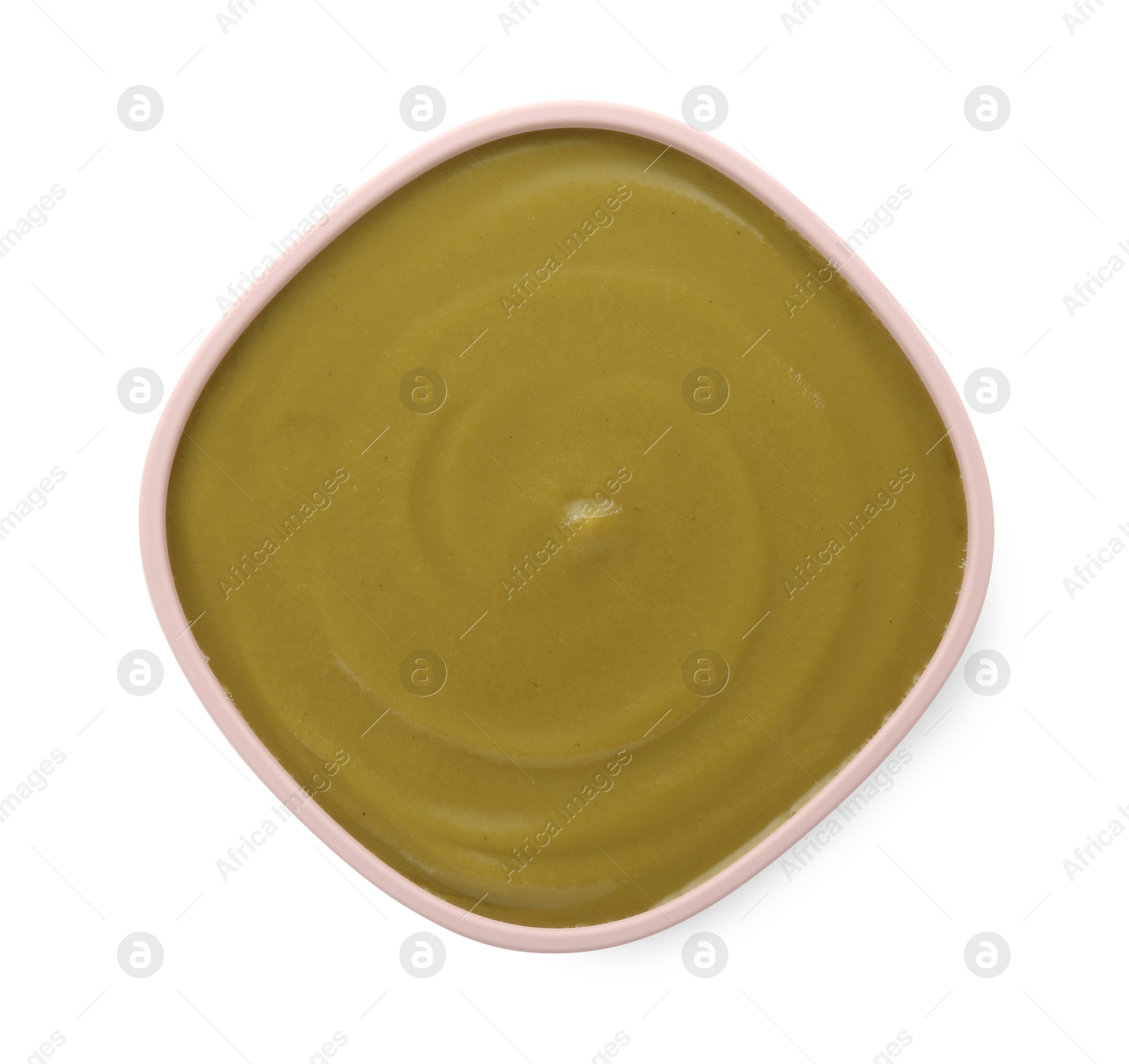 Photo of Tasty baby food isolated on white, top view